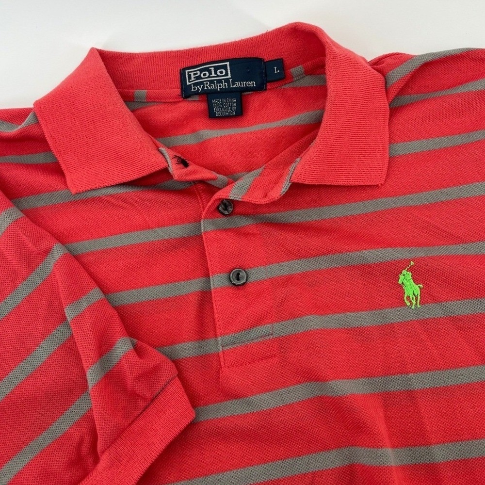 Polo Ralph Lauren Polo Shirt Mens LG Red Striped Short Sleeve Pique Pony Logo